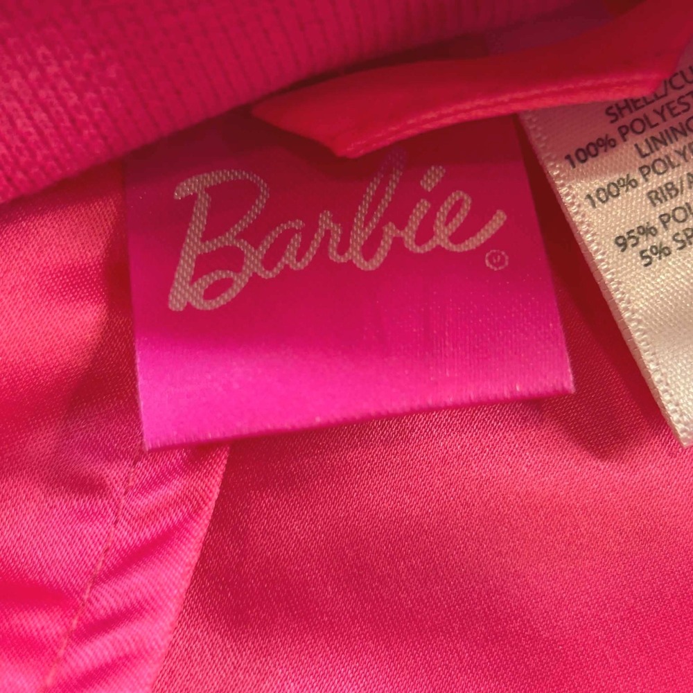 Barbie Girls Pink Varsity Bomber Jacket Glitter Ombre Sleeves Size 14/16 NWT - Picture 2 of 7